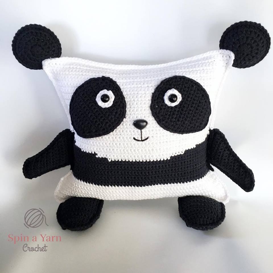 Crochet panda body panels with black chest stripe and white tummy
