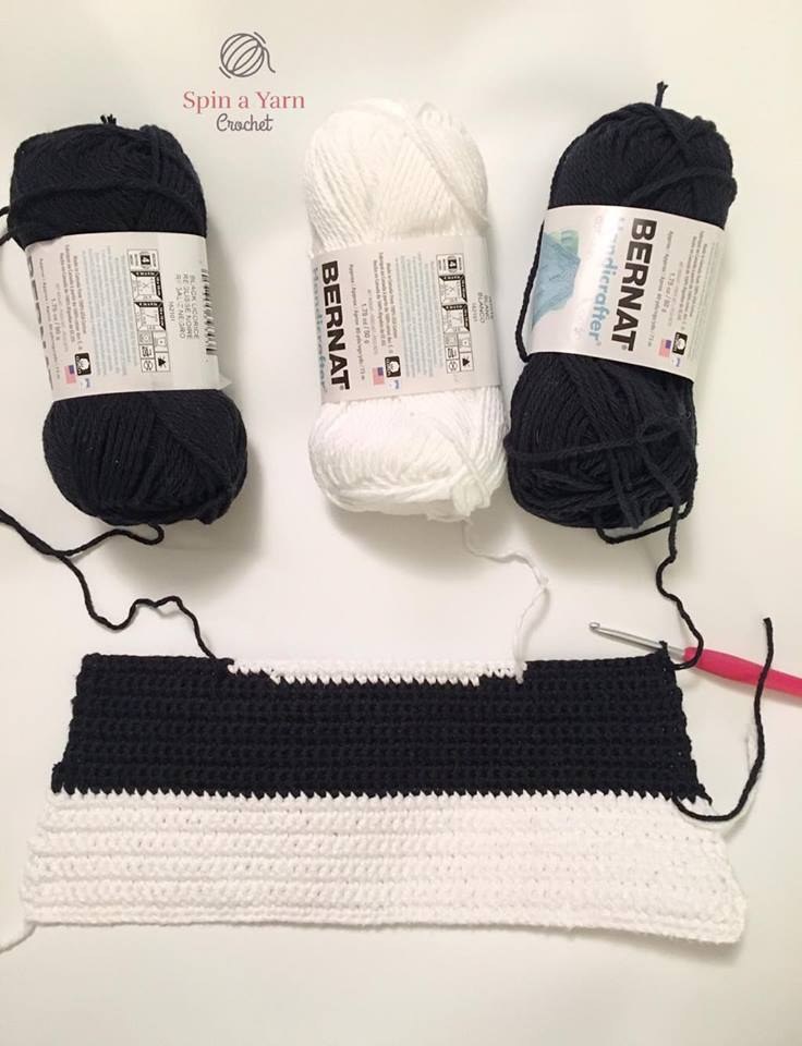 Black crochet eye patch ovals and white oval snout