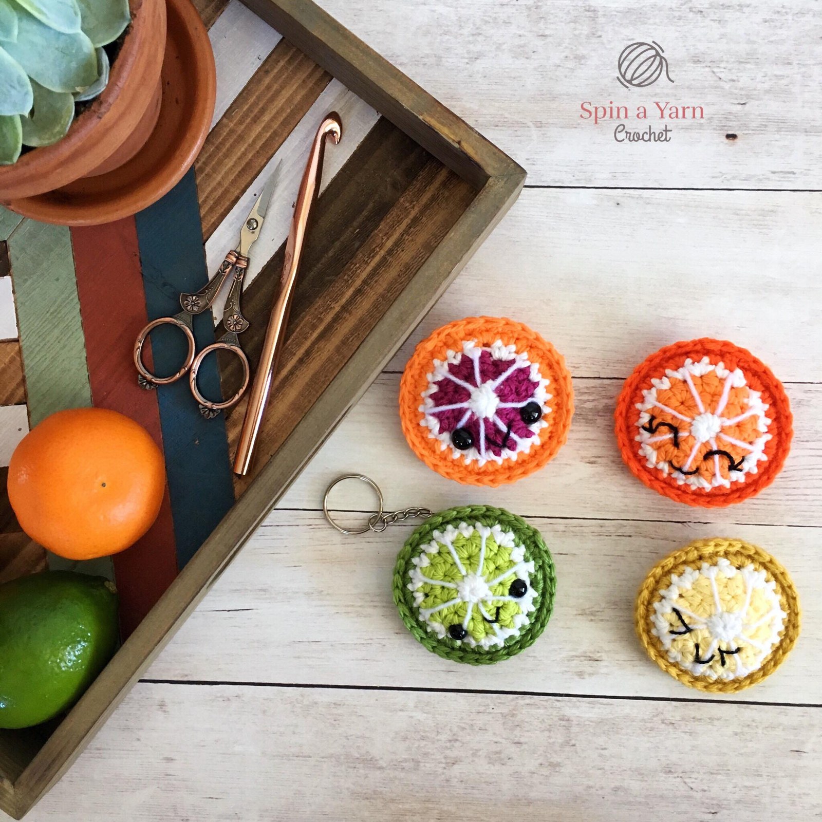 How to Crochet Citrus Fruit Slices (Lemon, Lime & Orange): Free Keychain Pattern