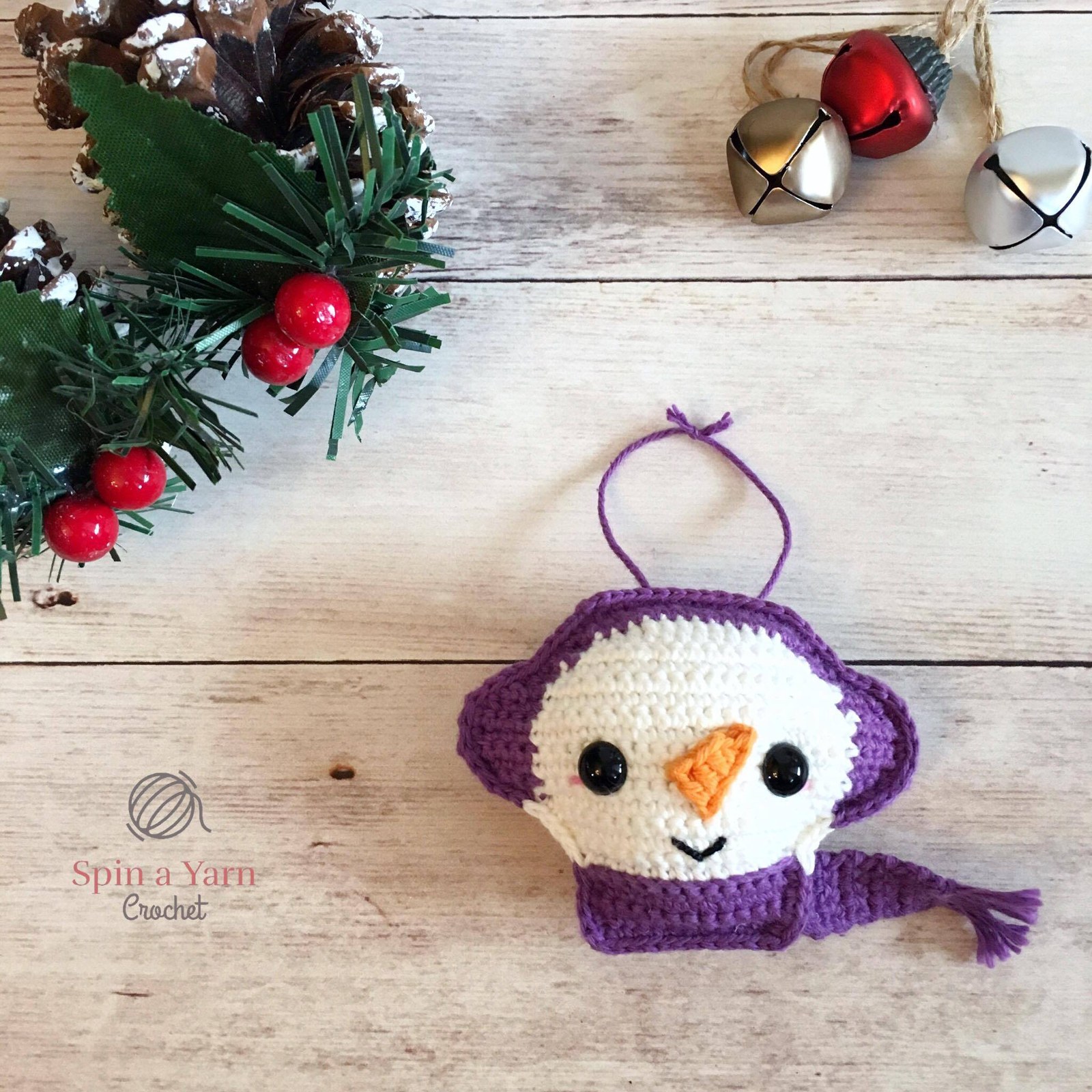 Snowman Ornament with bells and acorns