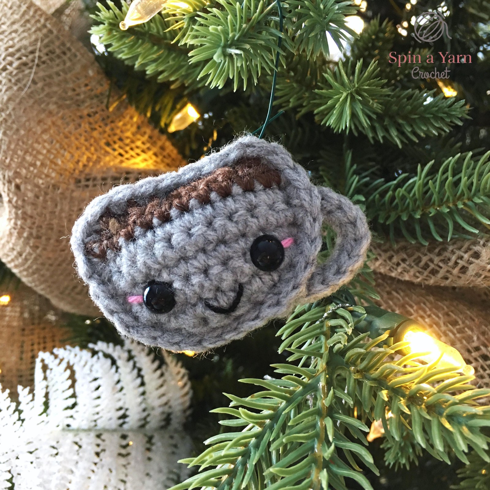 Handmade crochet Mug O’ Cocoa Ornament Free Crochet Pattern finished item