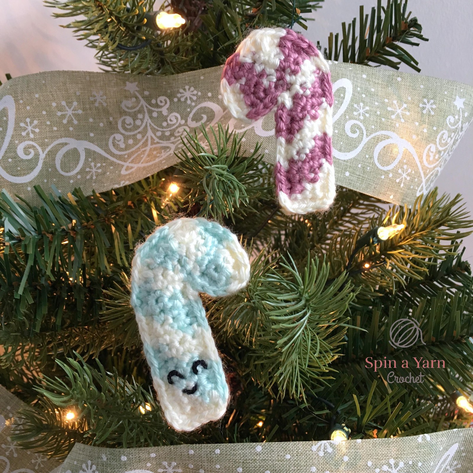 Handmade crochet Vintage Candy Cane Ornament Free Crochet Pattern finished item