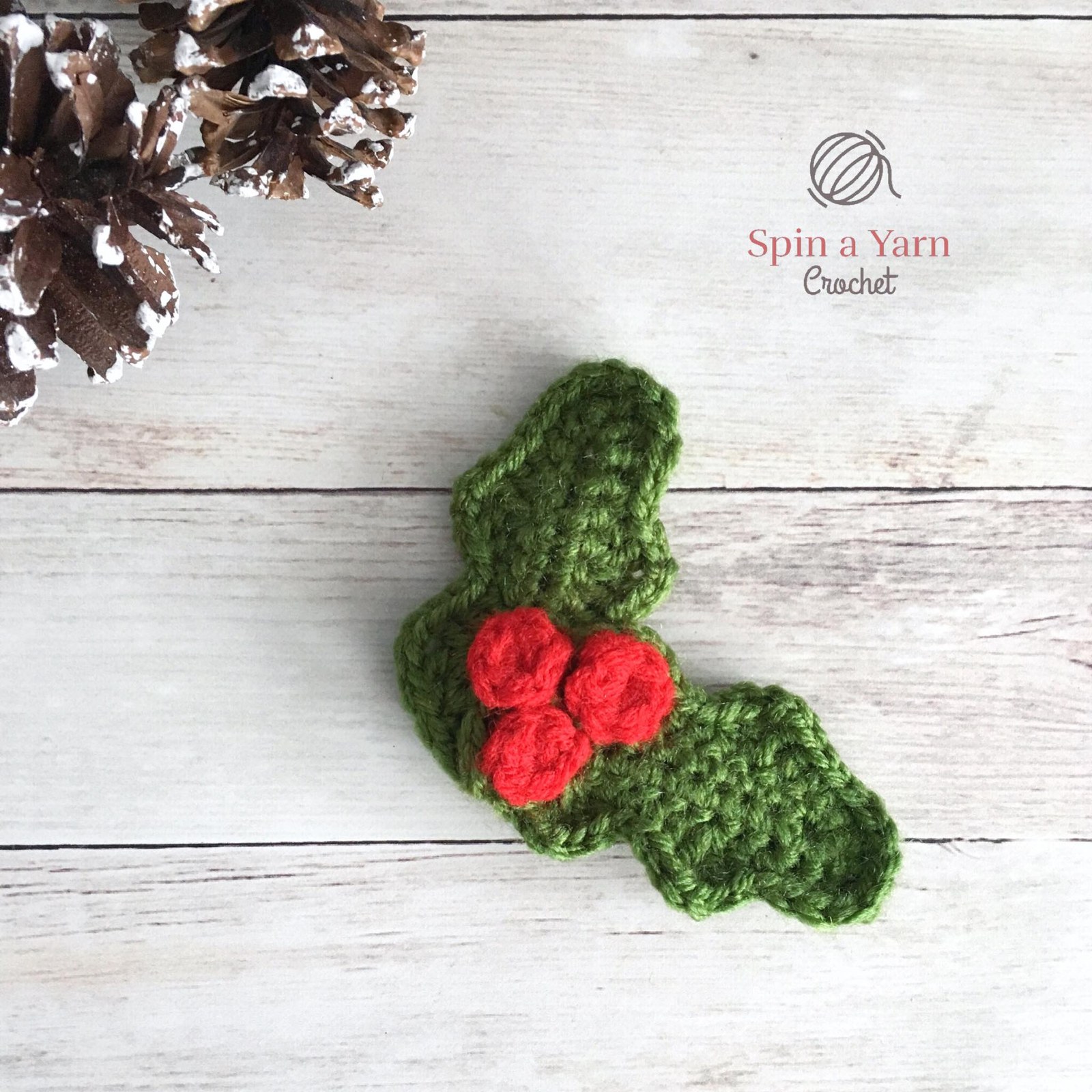 Handmade crochet Holly Ornament Free Crochet Pattern finished item